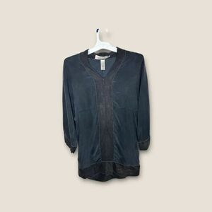 Laundry by Design Black Metallic Long Sleeve Tunic 100% Silk Size Small